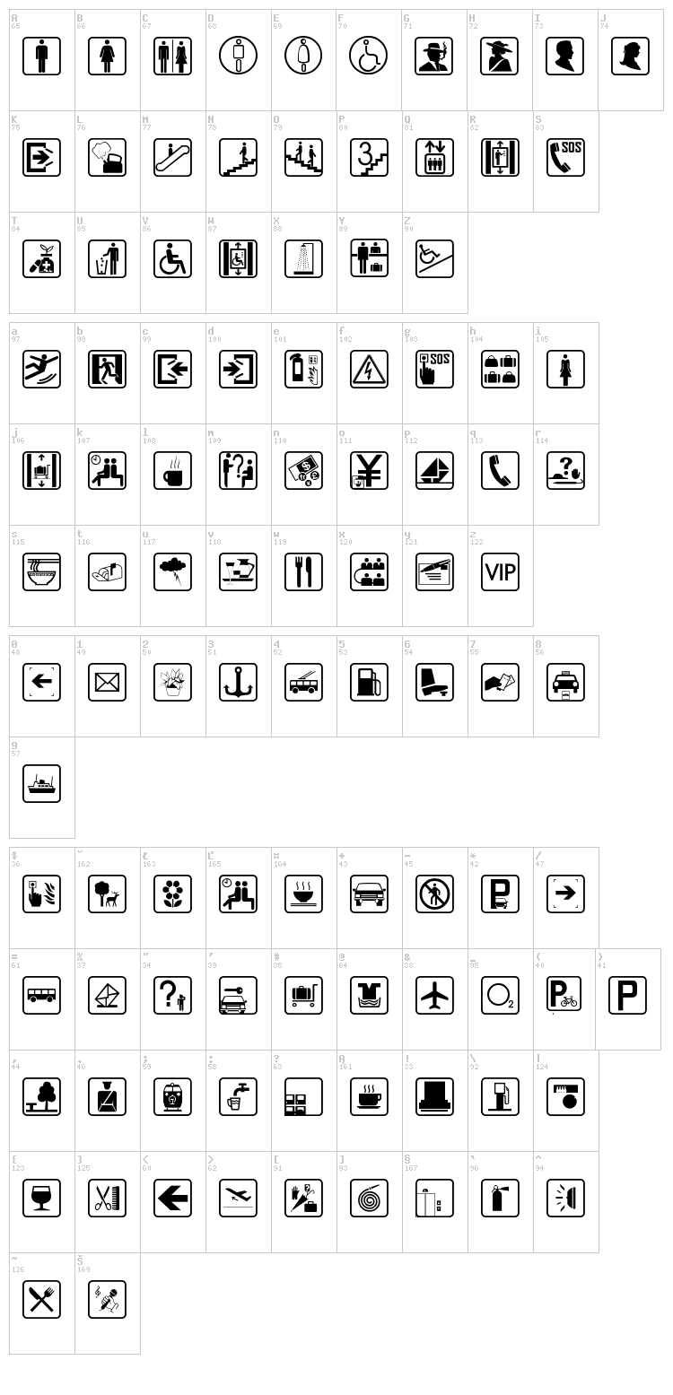 Travesia TFB font map